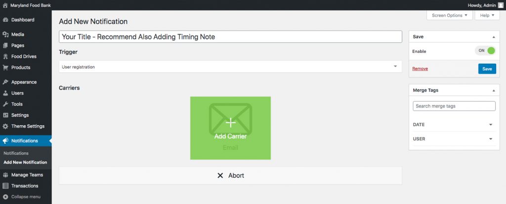 Notifications feature new email editor step 2